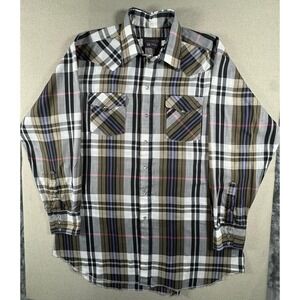 Vintage Panhandle Slim Shirt Mens 18 2XL Beige Western Plaid Pearl Snap LS USA